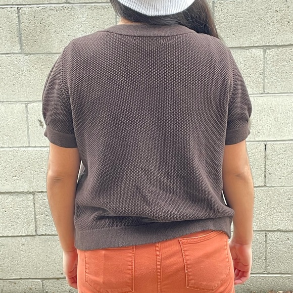 SOLD Brown Short Sleeve Knit Cardigan W/ Puffy Sleeves Banana Republic - Picture 6 of 6